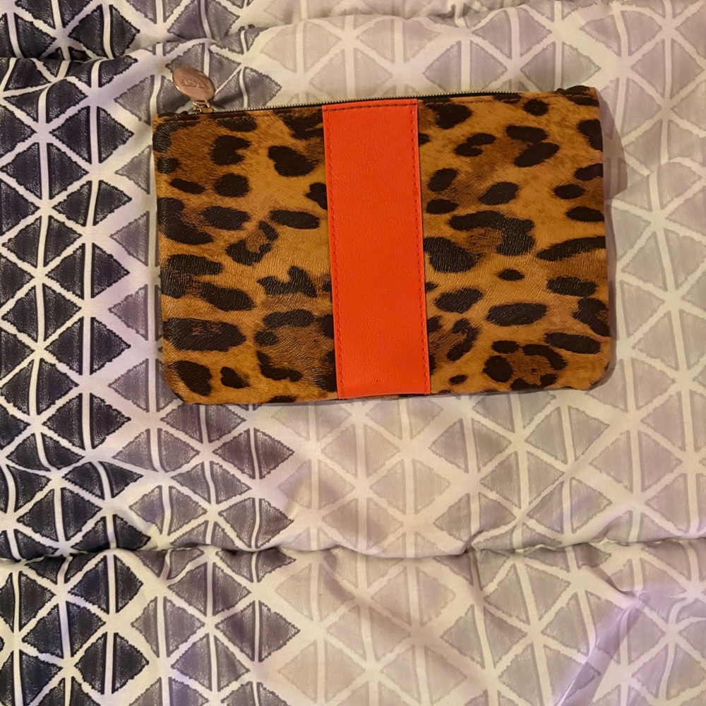 Ipsy Leopard Cosmetic Bag with Bold Orange Accent
